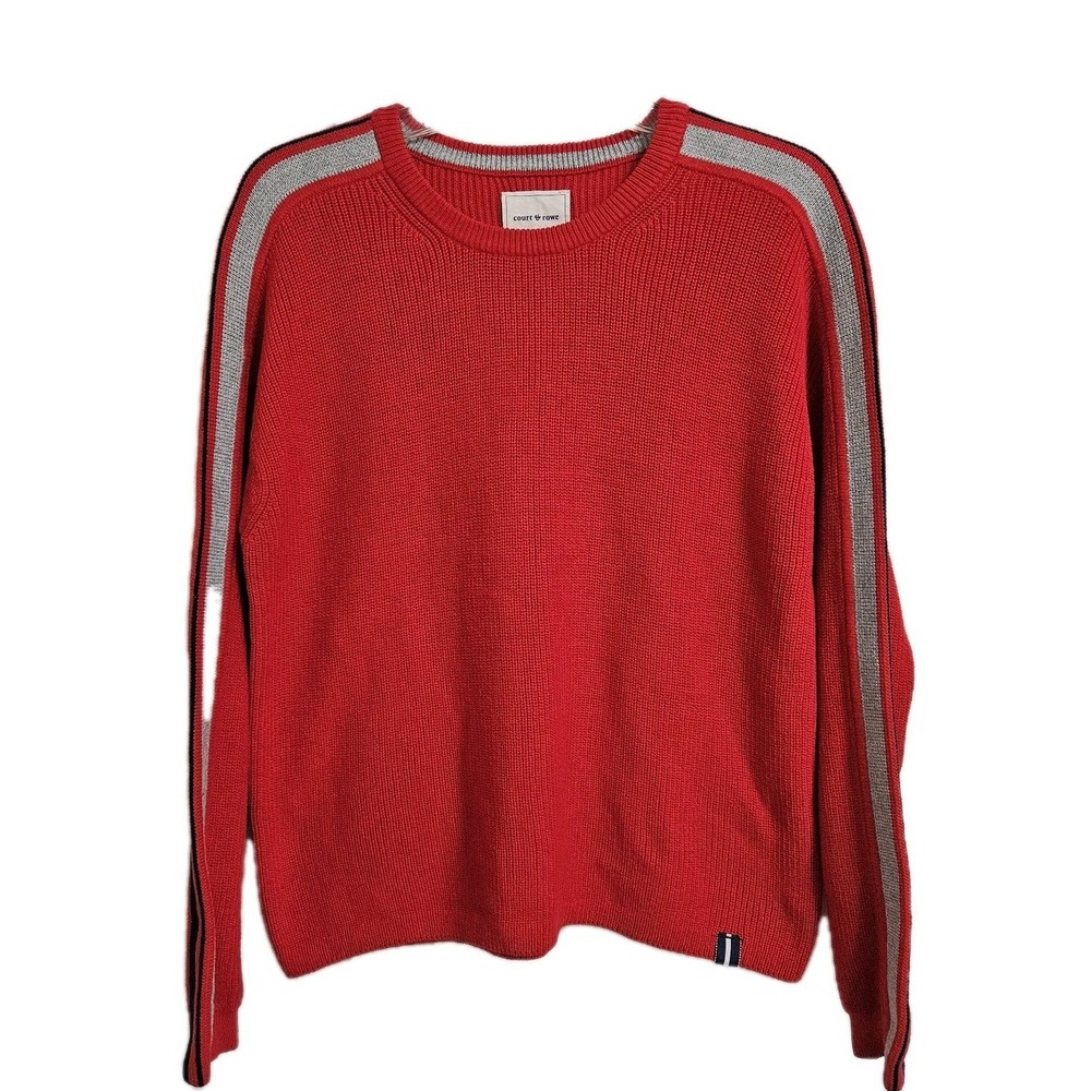 Court & Rowe Sweater Womens M Red Crewneck Shaker Knit Side Stripe Cotton Sporty